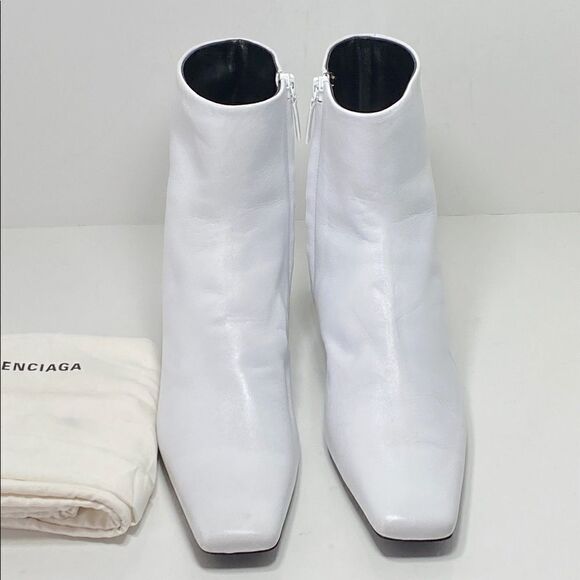 Balenciaga White Typo BB Heel Leather Ankle Boots size 39 - Picture 13 of 15